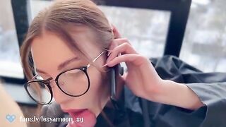 A woman talks on the phone with her husband while being fucked by a friend