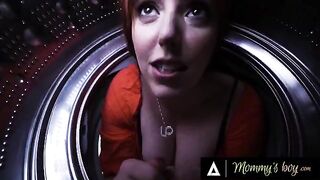 A hot stepmom, Lauren Phillips, got stuck in the washing machine and was relieved by two young people