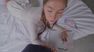 Cute stepsister tries making a blowjob for the first time in this exclusive scene