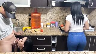 The beautiful stepdaughter has to cook for her stepfather because she must be fed