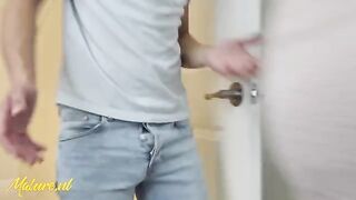 The stepmom noticed her stepson spying, so she engaged in intimate acts