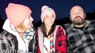 Hot polyamorous threesome in the woods, captured in steamy POV style