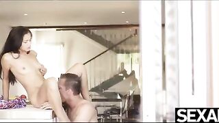 The girl was fucked over the kitchen counter in a steamy encounter
