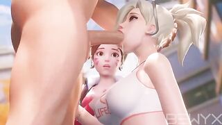 Mercy teaches DVA to deepthroat in 3D Overwatch action