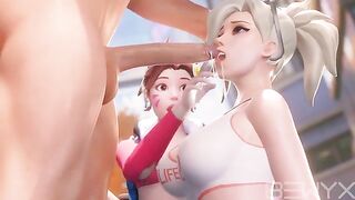 Mercy teaches DVA to deepthroat in 3D Overwatch action