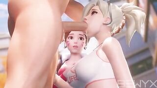Mercy teaches DVA to deepthroat in 3D Overwatch action