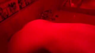 The blonde plays with sex toys in the bathroom and simulates a big cock