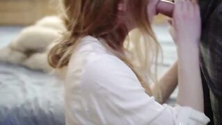 Beauty pleases her lover with sex in a fur coat and dildo play