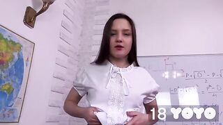 Girl came to the exam with a dildo and fucks herself