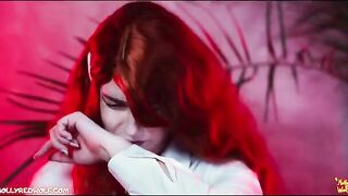 Redhead girl in a wolf suit fucks with a boy at Hogwarts