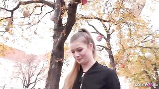 Public casting with petite teen Olivia Sparkle and big cock