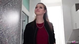 Public casting with petite teen Olivia Sparkle and big cock