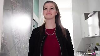 Public casting with petite teen Olivia Sparkle and big cock