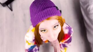 Redhead babe shows her ass after giving a blowjob, an exclusive 4K scene