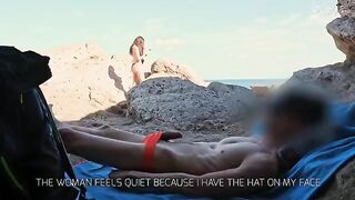 Girl in bikini jerks my cock on the Italian beach