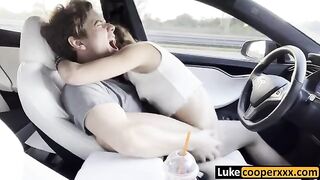 A cutie has sex with her new boyfriend in his car, right there on the street