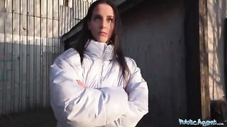 Agent Public seduces a brunette in the basement and fucks her hard outdoors