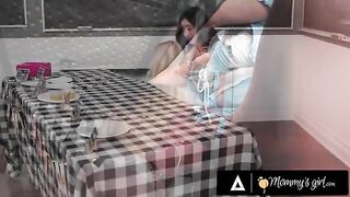 MILF bangs stepdaughter Chloe Surreal during college bake sale for more money