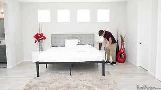 A mature woman, the stunning Jordan Maxx, fucks a young mover with impressive size