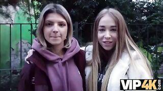First time double penetration for a naughty girl in VIP4K style
