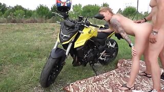 A hot mature woman is fucking with a stranger on the picnic