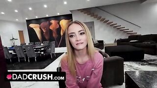 Two step-daughters compete to ride their step-daddy’s big cock