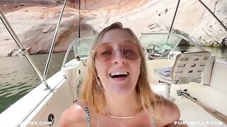 Amateur couple Molly Pills fucks on a boat in a risky spot