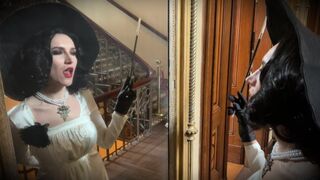 A busty woman, like Alcina Dimitrescu, fucks with her man in a steamy scene