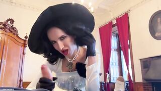 A busty woman, like Alcina Dimitrescu, fucks with her man in a steamy scene
