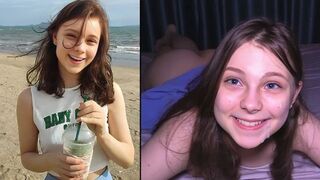 The young girl is having fun with a man at the beach
