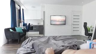 Pervert stepson masturbates his hole with the help of Autoblow AI