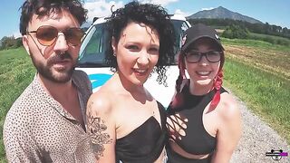 Two Italian couples enjoy each other in the camper