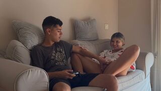 A hot stepsister won’t let her bro finish a video game until she gets some action