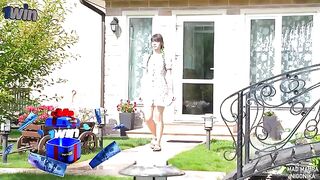 A naughty teen girl got punished outdoors by a coach