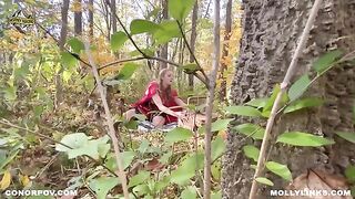 A sexy girl in a red cape is fucking with a big bad wolf outdoors