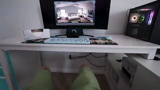 A stepbrother peeps on his sister as she uses a drone to masturbate