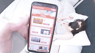 A Chinese girl with big boobs was masturbating when someone came and fucked her to make her squirt