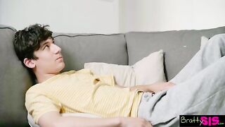 A guy is shocked to see his step-sister wearing his underwear, bratty style