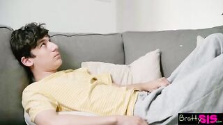 A guy is shocked to see his step-sister wearing his underwear, bratty style