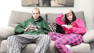 Guy masturbating next to his step sister, she gave him a handjob