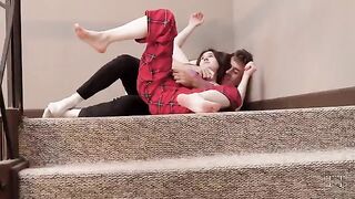 The teasing stepsister is getting banged on the stairs, and it’s intense