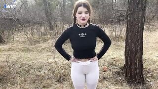 A girl is having fun with her boyfriend in the forest, exploring their wild side