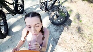 Petite brunette gives a blowjob to the tourist who came to her 60fps video