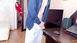 Guy caught jerking off by kinky stepsis, forced to eat her pussy