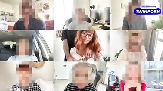 A sexy girl fucks with a guy on a zoom meeting and takes his cum