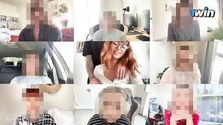 A sexy girl fucks with a guy on a zoom meeting and takes his cum