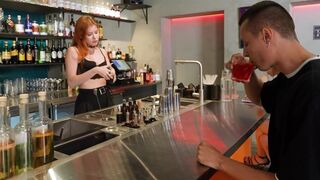 The hot bartender forgave the client for bad behavior in a sensual encounter