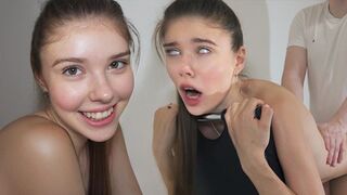 A cute teen is getting fucked hard in doggy style until a messy finish