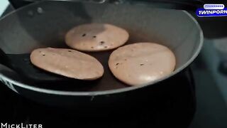 A delicious breakfast of pancakes and a hard cock for a sexy babe
