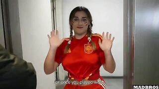 A Spanish supporter was fucked in anal and DP by two guys in the parking lot
